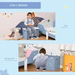 HOMCOM Kids Wooden Toy Box Children Storage Chest Organiser Side Handle Safety Hinge Play Room Furniture Blue - 6