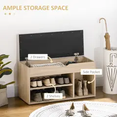 HOMCOM Shoes Cabinet Bench Hidden Storage Padded Seat Organiser Footwear Rack Hallway Oak Tone - 5