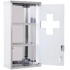 HOMCOM Stainless Steel wall mounted Medicine Cabinet with 2 Shelves + Security Glass Door Lockable 48 cm(H) - 6