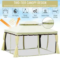 Outsunny 4 x 3 m Aluminum Garden Gazebo, Double Roof Outdoor Gazebo Canopy Shelter with Netting & Curtains for Garden, Lawn, Backyard and Deck, Cream - 4