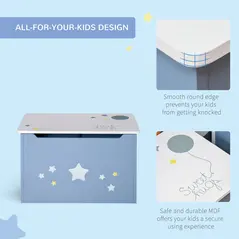 HOMCOM Kids Wooden Toy Box Children Storage Chest Organiser Side Handle Safety Hinge Play Room Furniture Blue - 4
