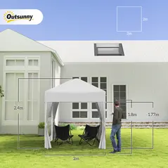 Outsunny 2 x 2 m Garden Pop Up Gazebo, Wedding Party Tent Marquee, Water Resistant Awning Canopy with Sidewalls, Windows, Carry Bag, White - 4