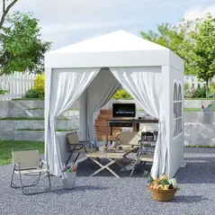 Outsunny 2 x 2 m Garden Pop Up Gazebo, Wedding Party Tent Marquee, Water Resistant Awning Canopy with Sidewalls, Windows, Carry Bag, White - 2