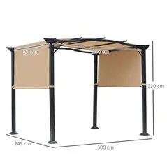 Outsunny Outdoor Retractable Pergola Garden Gazebo with Two Adjustable Side Canopy Overhead Sun Shade Backyard Canopy Cover, Steel Khaki 2.96x2.45x2.3m - 3
