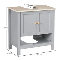 kleankin Under Sink Cabinet, Bathroom Vanity Unit, Pedestal Under Sink Design, Storage Cupboard with Adjustable Shelf, Grey - 4