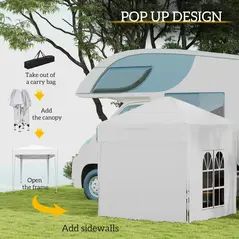 Outsunny 2 x 2 m Garden Pop Up Gazebo, Wedding Party Tent Marquee, Water Resistant Awning Canopy with Sidewalls, Windows, Carry Bag, White - 5