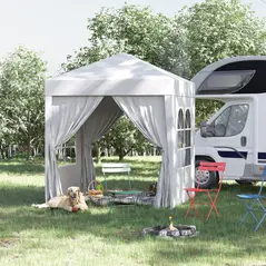 Outsunny 2 x 2 m Garden Pop Up Gazebo, Wedding Party Tent Marquee, Water Resistant Awning Canopy with Sidewalls, Windows, Carry Bag, White - 3