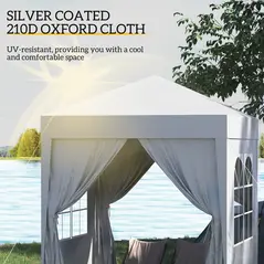 Outsunny 2 x 2 m Garden Pop Up Gazebo, Wedding Party Tent Marquee, Water Resistant Awning Canopy with Sidewalls, Windows, Carry Bag, White - 6