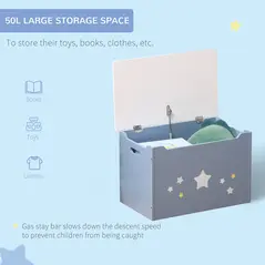 HOMCOM Kids Wooden Toy Box Children Storage Chest Organiser Side Handle Safety Hinge Play Room Furniture Blue - 5