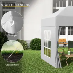 Outsunny 2 x 2 m Garden Pop Up Gazebo, Wedding Party Tent Marquee, Water Resistant Awning Canopy with Sidewalls, Windows, Carry Bag, White - 7