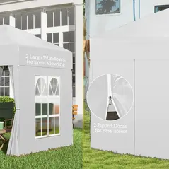 Outsunny 2 x 2 m Garden Pop Up Gazebo, Wedding Party Tent Marquee, Water Resistant Awning Canopy with Sidewalls, Windows, Carry Bag, White - 8