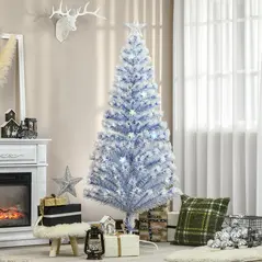HOMCOM 6FT Artificial Fibre Optic Christmas Tree Seasonal Decoration w/ LED Lights Pre-Lit Easy Store White Blue - 9