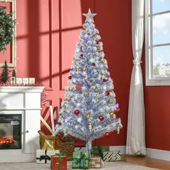 HOMCOM 6FT Artificial Fibre Optic Christmas Tree Seasonal Decoration w/ LED Lights Pre-Lit Easy Store White Blue - 2