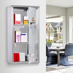 HOMCOM Stainless Steel wall mounted Medicine Cabinet with 2 Shelves + Security Glass Door Lockable 48 cm(H) - 2