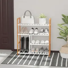 HOMCOM 4 Tier Shoe Racks Storage Stand Shelf Organizer Wood Frame 78 x 68 x 26 cm Hallway Furniture - 2