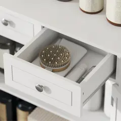 kleankin 75x60cm Freestanding Bathroom Storage Cabinet Unit w/ 2 Drawers Cupboard Adjustable Shelf Metal Handles Traditional Style White - 9