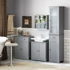 kleankin Under Sink Bathroom Cabinet, Freestanding Under Sink Cabinet with 2 Doors and Adjustable Shelf for Basin without or with Pedestal, Grey - 8
