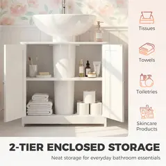 kleankin Under Sink Bathroom Cabinet, Freestanding Under Sink Cabinet with 2 Doors and Adjustable Shelf for Basin without or with Pedestal, White - 6