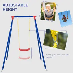 Outsunny Kids Swing Set Toddler Swing Adjustable Rope Heavy Duty A-Frame Stand Outdoor Playset for 3-8 Years Old Blue - 4