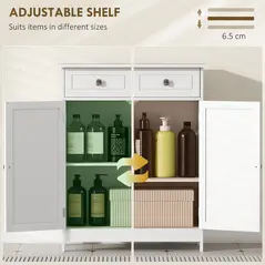 kleankin 75x60cm Freestanding Bathroom Storage Cabinet Unit w/ 2 Drawers Cupboard Adjustable Shelf Metal Handles Traditional Style White - 5