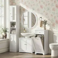 kleankin Under Sink Bathroom Cabinet, Freestanding Under Sink Cabinet with 2 Doors and Adjustable Shelf for Basin without or with Pedestal, White - 9