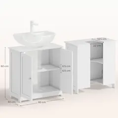 kleankin Under Sink Bathroom Cabinet, Freestanding Under Sink Cabinet with 2 Doors and Adjustable Shelf for Basin without or with Pedestal, White - 3
