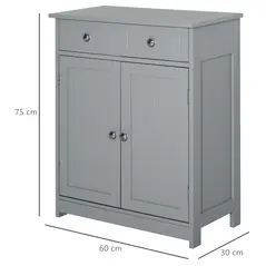 kleankin 75x60cm Freestanding Bathroom Storage Cabinet Unit w/ 2 Drawers Cupboard Adjustable Shelf Metal Handles Traditional Style Grey - 3