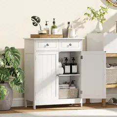 kleankin 75x60cm Freestanding Bathroom Storage Cabinet Unit w/ 2 Drawers Cupboard Adjustable Shelf Metal Handles Traditional Style White - 2