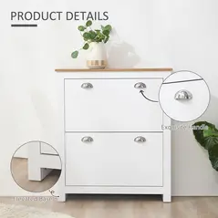 HOMCOM 2 Drawer Shoe Cabinet Modern Narrow Shoe Cupboard Hallway Wooden Storage Organiser with Flip Doors Adjustable Shelf for 6-12 Pairs, White - 6