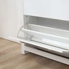 HOMCOM 2 Drawer Shoe Cabinet Modern Narrow Shoe Cupboard Hallway Wooden Storage Organiser with Flip Doors Adjustable Shelf for 6-12 Pairs, White - 9