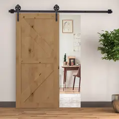 HOMCOM 6ft Modern Single Sliding Barn Door Track Kit Set Closet Hardware for Single Wooden Door - 2