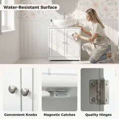kleankin Under Sink Bathroom Cabinet, Freestanding Under Sink Cabinet with 2 Doors and Adjustable Shelf for Basin without or with Pedestal, White - 8