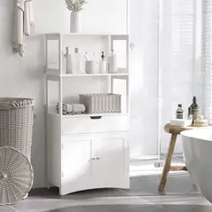 kleankin Bathroom Floor Cabinet, Free Standing Kitchen Cupboard with Shelves, Drawer and Doors, Storage Organizer for Living Room, White - 2