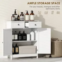 kleankin 75x60cm Freestanding Bathroom Storage Cabinet Unit w/ 2 Drawers Cupboard Adjustable Shelf Metal Handles Traditional Style White - 4