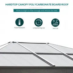 Outsunny 3 x 3.6(m) Hardtop Gazebo Canopy with Polycarbonate Roof and Aluminium Frame, Garden Pavilion with Mosquito Netting and Curtains, Brown - 4