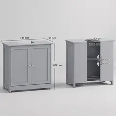 kleankin Under Sink Bathroom Cabinet, Freestanding Under Sink Cabinet with 2 Doors and Adjustable Shelf for Basin without or with Pedestal, Grey - 3