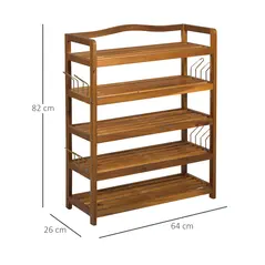HOMCOM 5-Tier Shoe Rack, Acacia Wooden Shoe Storage Organiser with Hangers, Holds up to 19 Pairs, for Entryway, Living Room, 64 x 26 x 82 cm, Teak - 3