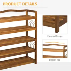 HOMCOM 5-Tier Shoe Rack, Acacia Wooden Shoe Storage Organiser with Hangers, Holds up to 19 Pairs, for Entryway, Living Room, 64 x 26 x 82 cm, Teak - 5