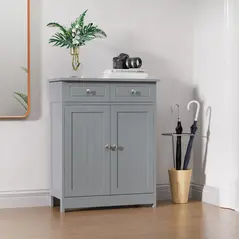 kleankin 75x60cm Freestanding Bathroom Storage Cabinet Unit w/ 2 Drawers Cupboard Adjustable Shelf Metal Handles Traditional Style Grey - 8
