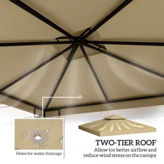 Outsunny 3(m) Gazebo Top Cover Double Tier Canopy Replacement Pavilion Roof Deep Beige - 4