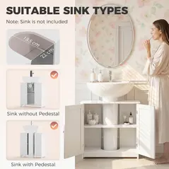 kleankin Under Sink Bathroom Cabinet, Freestanding Under Sink Cabinet with 2 Doors and Adjustable Shelf for Basin without or with Pedestal, White - 4