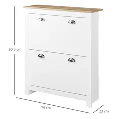 HOMCOM 2 Drawer Shoe Cabinet Modern Narrow Shoe Cupboard Hallway Wooden Storage Organiser with Flip Doors Adjustable Shelf for 6-12 Pairs, White - 3