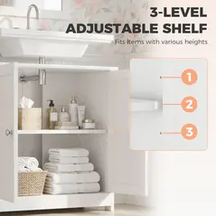 kleankin Under Sink Bathroom Cabinet, Freestanding Under Sink Cabinet with 2 Doors and Adjustable Shelf for Basin without or with Pedestal, White - 7