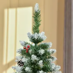 HOMCOM 5FT Artificial Christmas Tree Xmas Pencil Tree with Red Berries and Pinecones Holiday Home Indoor Decoration with Foldable Feet, Green - 8