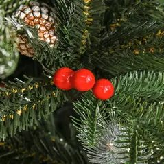 HOMCOM 5FT Artificial Snow Dipped Christmas Tree Xmas Pencil Tree Holiday Home Party Decoration with Foldable Feet Red Berries White Pinecones, Green - 9