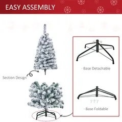 HOMCOM 4FT Prelit Artificial Snow Flocked Christmas Tree with Warm White LED Light, Holiday Home Xmas Decoration, Green White - 6
