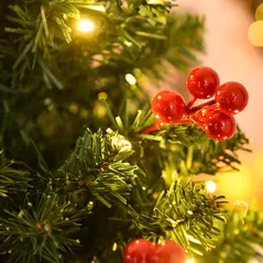 HOMCOM 5FT Prelit Artificial Pencil Christmas Tree with Warm White LED Light, Red Berry, Holiday Home Xmas Decoration, Green - 9