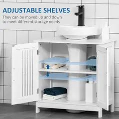 kleankin Modern Under Sink Cabinet with 2 Doors, Bathroom Vanity Unit, Pedestal Under Sink Design, Storage Cupboard with Adjustable Shelves, White - 5