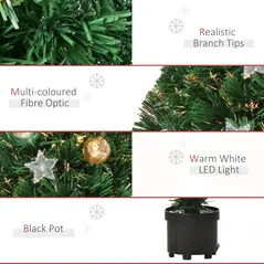 HOMCOM 2FT Pre-lit Artificial Christmas Tree Tabletop Multicoloured Fibre Optic Xmas Decoration w/ LED Lights Pot Table Desk - Green - 8