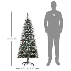 HOMCOM 5FT Artificial Christmas Tree Xmas Pencil Tree with Red Berries and Pinecones Holiday Home Indoor Decoration with Foldable Feet, Green - 3